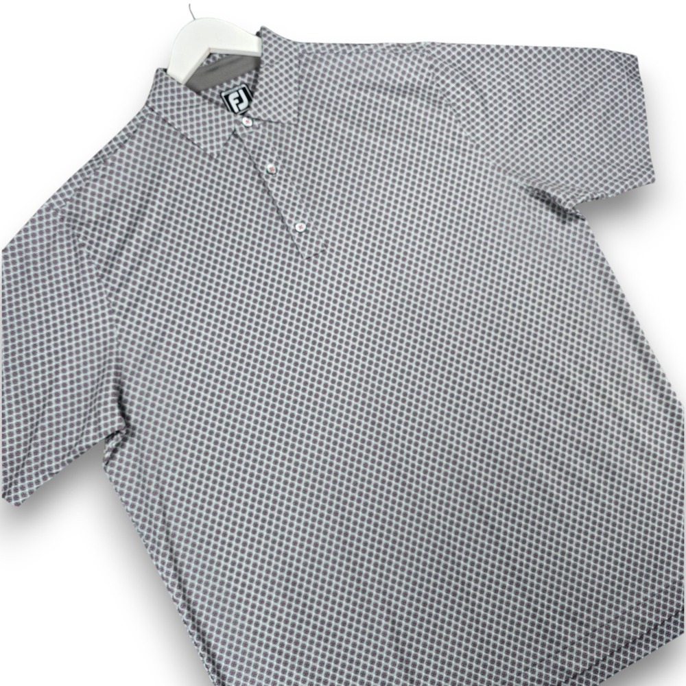 FootJoy Golf Polo Mens 2XL Grey Pink Geometric Medallion Athletic Fit Polyester